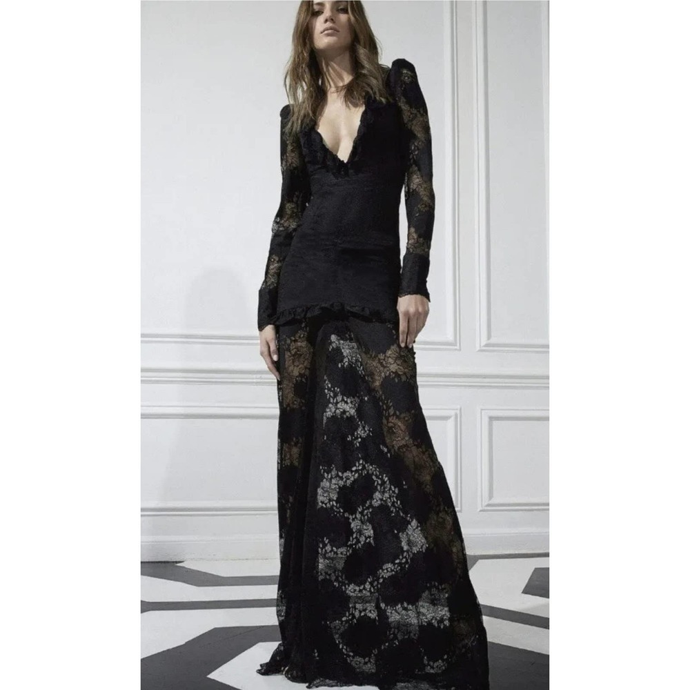 Alexis Lucasta Gown Black Lace Dress Long Sleeve XS Maxi Formal Wedding Sheer - Picture 3 of 14